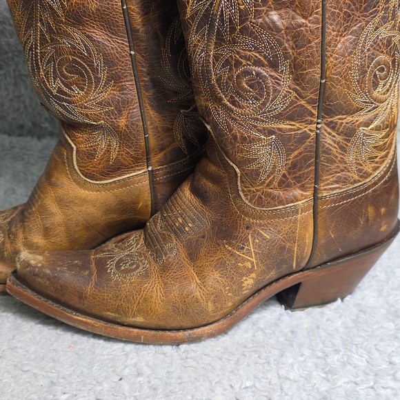 Justin Damiana Cowboy Western Boots Brown Distressed Leather Snip Toe Womens 8.5 - Picture 3 of 13
